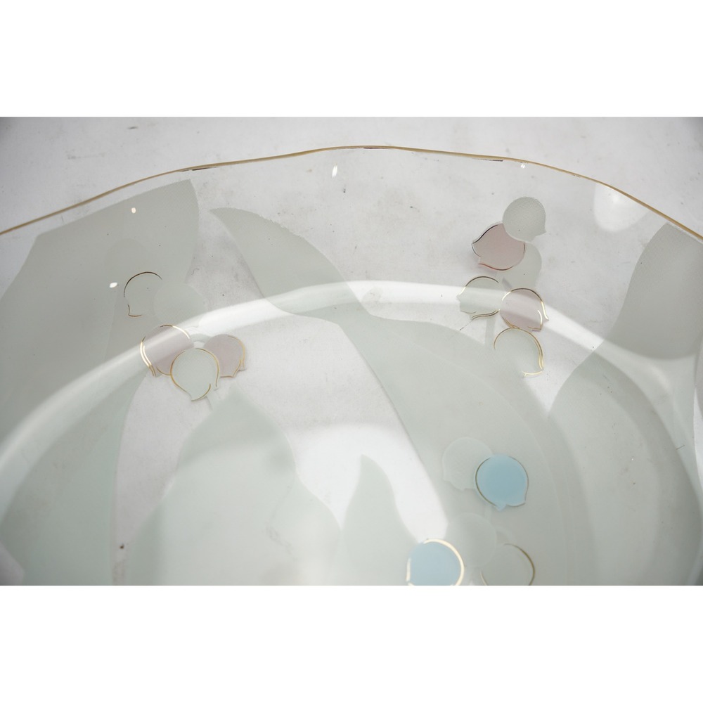 Vintage Frosted Glass Floral Serving Platter‎ Gold Trim Scalloped Edge - Picture 5 of 7